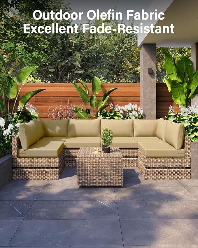 YEFU Outdoor Cushions for Patio Furniture: Replacement Cushions for Outdoor Furniture - Waterproof Couch Cushion - Fade-Resistant/Easy Clean - 14 Piece Sectional Cushion - Non-Slip/Storage Bag/Beige