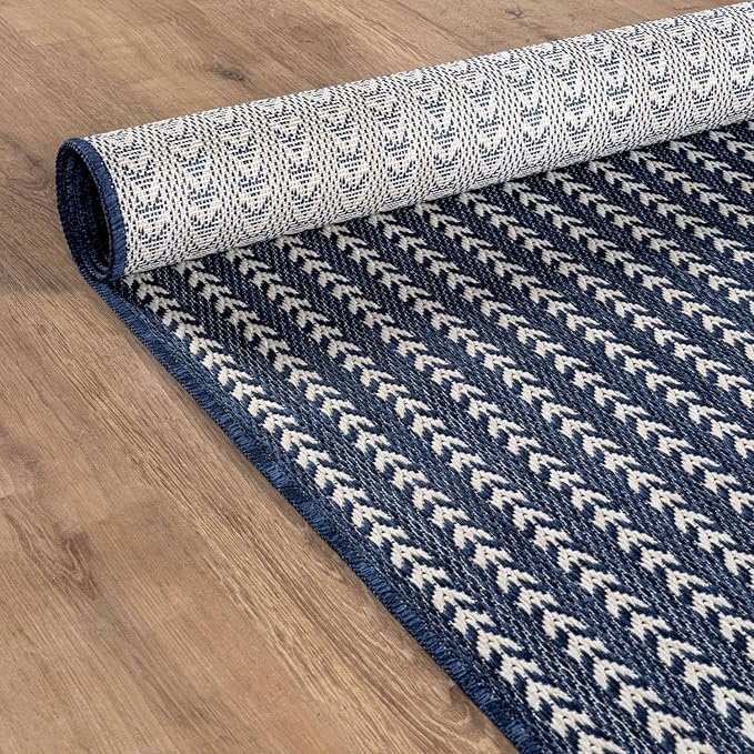 Washable Outdoor Rug 6x9 Modern Area Rugs Outdoor Carpets Striped Pattern Non Shedding Waterproof Easy Clean Patio Deck Porch Living Room Bedroom Garden RV (6 X 9 Navy)