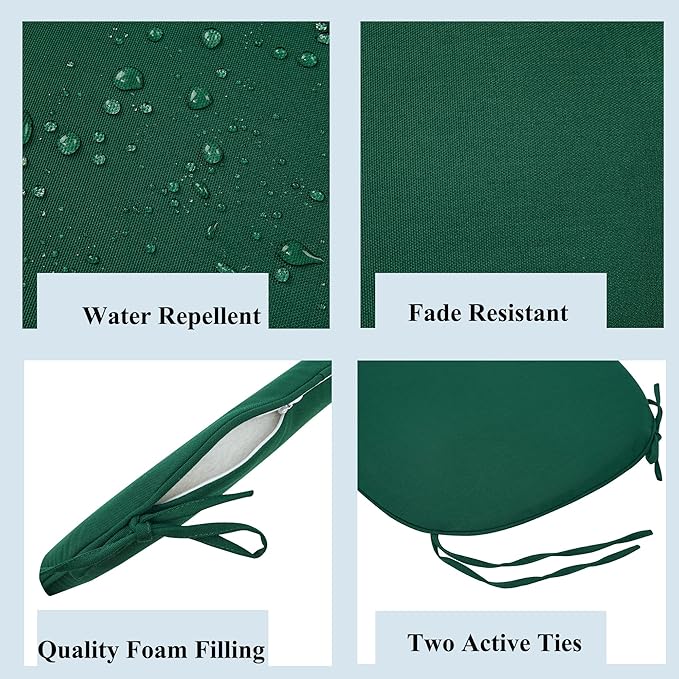 FUNHOME 17"x16"x2" Outdoor Chair Cushions Set of 2, Water Resistant Patio Chair Pads with Ties, Seat Cushions for Home Garden Furniture Decoration-Dark Green