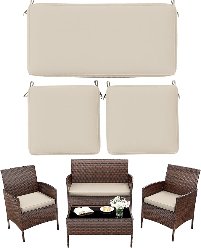 3 Pack Outdoor Replacement Cushions, Fit for 4-Seater Wicker Rattan Patio Conversation Set, 36x18x3,18x18x3, Liner & Cover