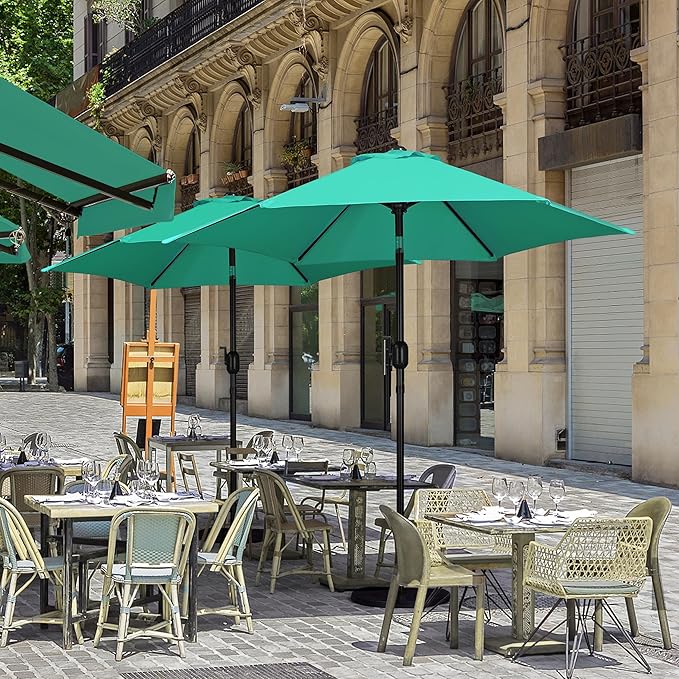 Yaheetech 7.5FT Patio Umbrella Outdoor Table Umbrella Canopy Market Umbrella with Push Button Tilt & Crank for Garden/Lawn/Deck/Backyard, 6 Ribs, Turquoise