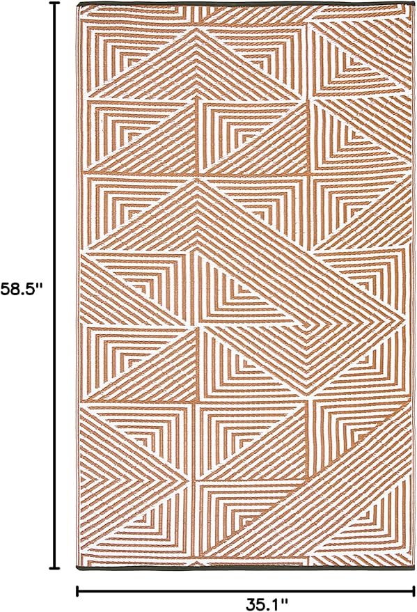 Fab Habitat Outdoor Rug - Waterproof, Fade Resistant, Crease-Free - Premium Recycled Plastic - Modern Geometric - Porch, Deck, Balcony, Mudroom, Laundry Room, Patio - Tokyo - Burnt Orange - 3 x 5 ft