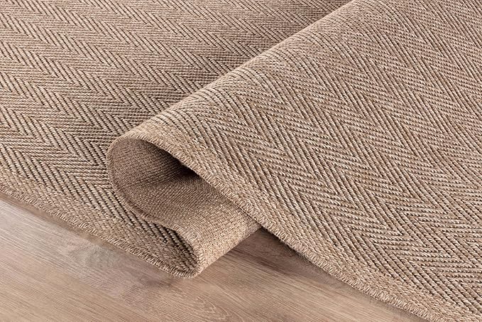 CAMILSON Easy Jute Rug 8x10, Indoor Outdoor Natural Color Fiber Area Rugs for Living Room and Patio Rug Herringbone Seagrass Boho Woven Design Easy-Cleaning Washable Outside Carpet Alfombras 8 x 10