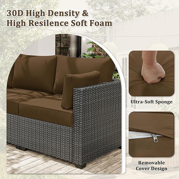 8-Piece Outdoor Cushions for Patio Furniture Thick Outdoor Chair Cushions Resilient Foam Waterproof Deep Seat Cushion Replacement for 3-Seat Sectional Sets Liner&Cover Chocolate