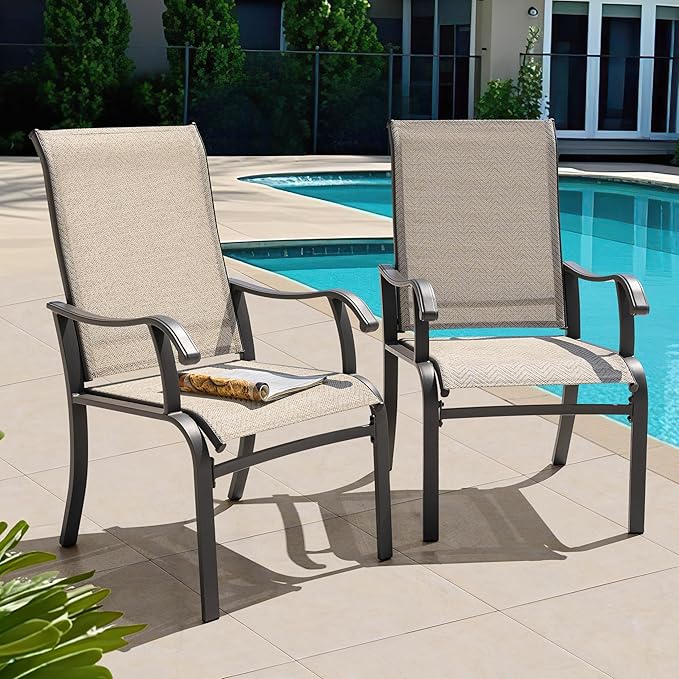NUU GARDEN Patio Dining Chairs Set of 4, All Weather Textilene Patio Chairs,Powder-Coated Metal Frame Outdoor Patio Bistro Dining Chairs for Lawn Garden Backyard, Beige