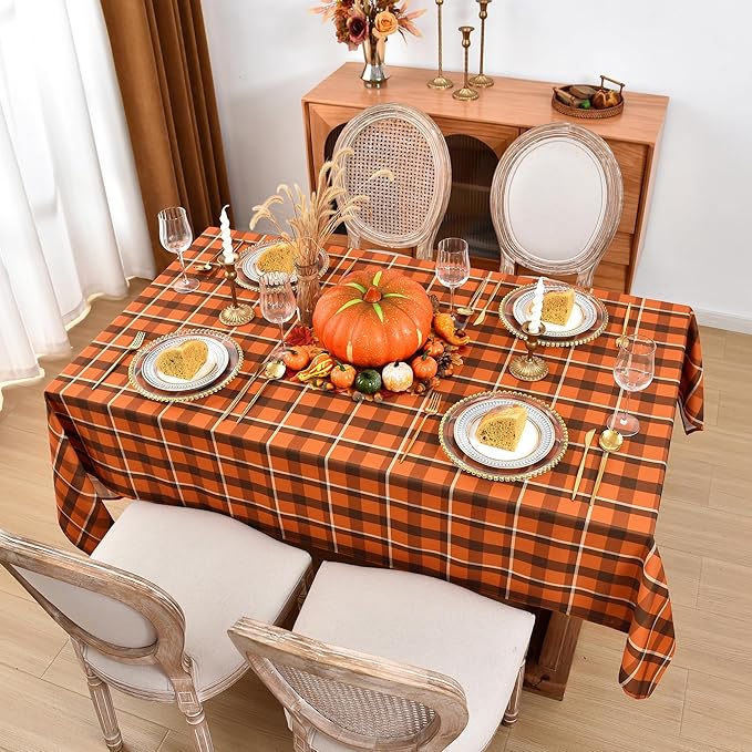 Classic Gingham Buffalo Tablecloth Fabric - Oblong 58x144 Inch Water Proof Checkered Table Cloth for Indoor Outdoor - Farmhouse Table Cover for Thanksgiving Day, Picnics, BBQs, Halloween