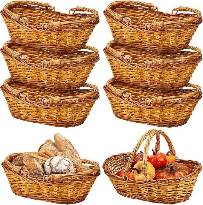 Sintuff 6 Pcs Wicker Picnic Basket with Handle Garden Harvest Empty Easter Eggs and Candy Basket Oval Willow Woven Storage for Organizing, Fruit Egg Storage Gathering Wedding Gifts(Natural)