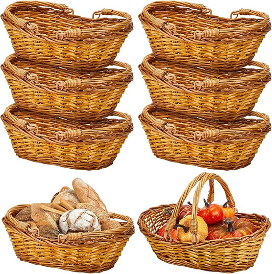 Sintuff 6 Pcs Wicker Picnic Basket with Handle Garden Harvest Empty Easter Eggs and Candy Basket Oval Willow Woven Storage for Organizing, Fruit Egg Storage Gathering Wedding Gifts(Natural)