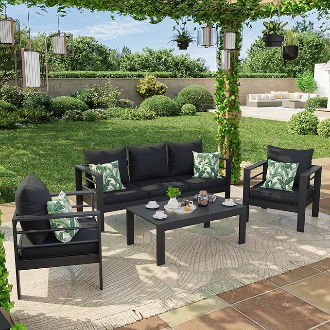 Amopatio Outdoor Chair Cushions 22.5"× 20.3" × 4", Set of 4 with Removable Cover, Waterproof & Fade Resistant seat Cushions for Patio Furniture, Black