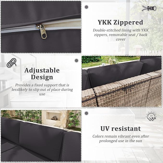 Patio Furniture Cushions, Replacement Outdoor Cushions for 4-Seat Patio Furniture, Waterproof Cushions for Outdoor Sectional Sofa Couch, Grey