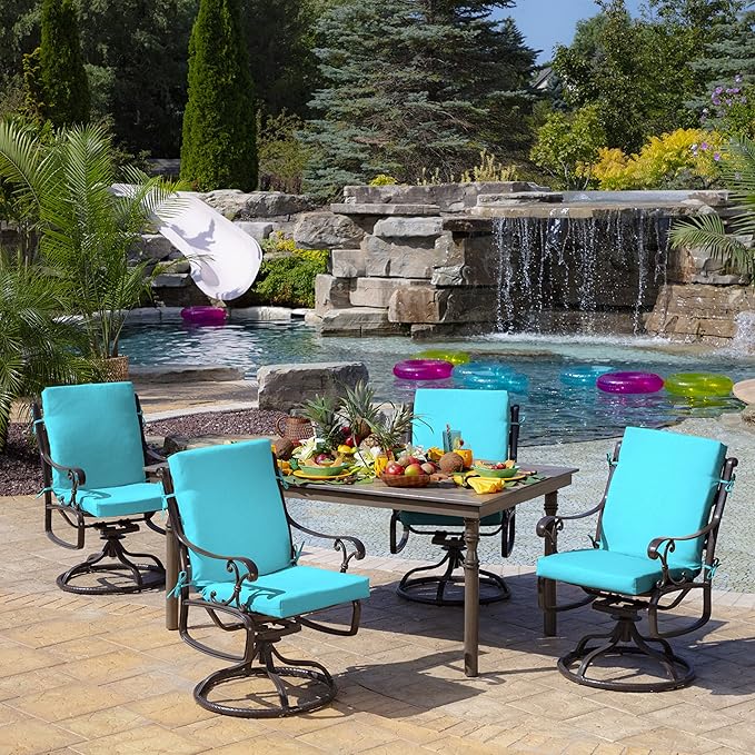 Arden 4-Pack Outdoor Patio Dining Chair Cushion, 20x44, Rain-Proof Seat Pad, Fade-Resistant Outdoor Cushion Pool Blue Leala