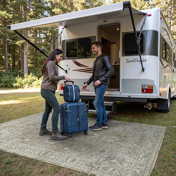 GENIMO Outdoor & Indoor Area Rug 4'x6', Waterproof, Non-Shedding, Easy Cleaning, Boho Mat for Patio, Living Room, Balcony, Dining Room, RV, Deck, Bedroom, Camping, Outside Carpet,Coffee Beige