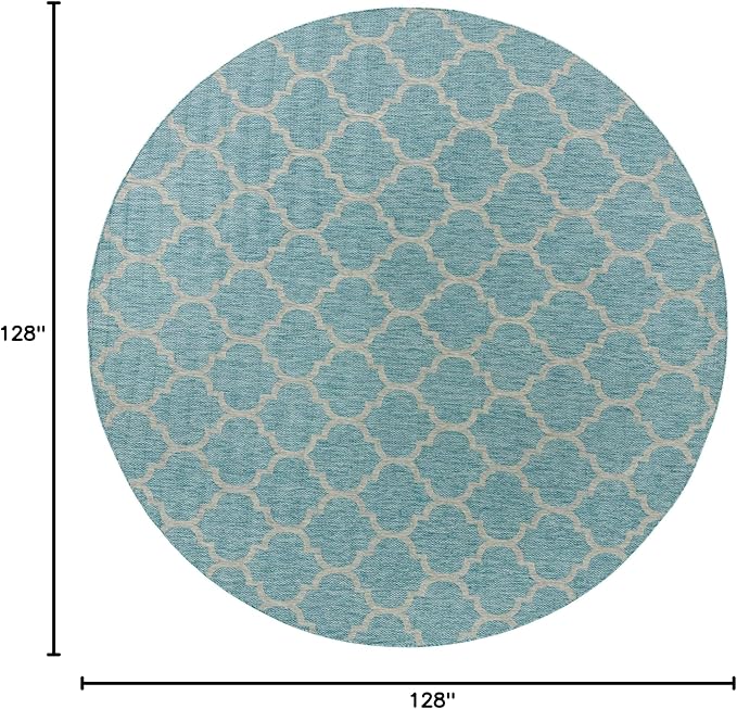 Unique Loom Outdoor Trellis Collection Area Rug - Trellis (Round 10' 8" x 10' 8", Aquamarine/ Gray)