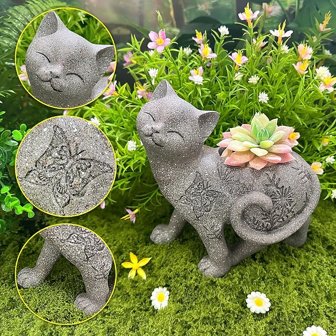 7.9" Cat Succulent Planter Holder Figurine, Flower Pot Statue, Decorative Modern Indoor & Outdoor Cat Planter Pot Sculpture, Garden Animal Flower Pot, Funny Planters for Indoor Plants