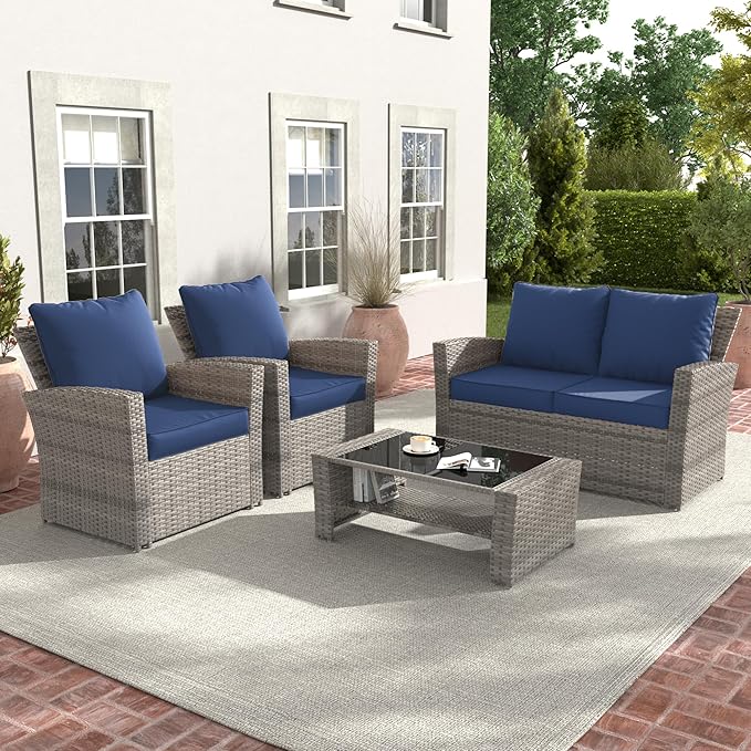 Amopatio Outdoor Cushions for Patio Furniture, Outdoor Chair Cushions Fits 8-seat Sectional Conversation Sets, Patio Replacement Seat Cushion for Patio Chairs (Navy)