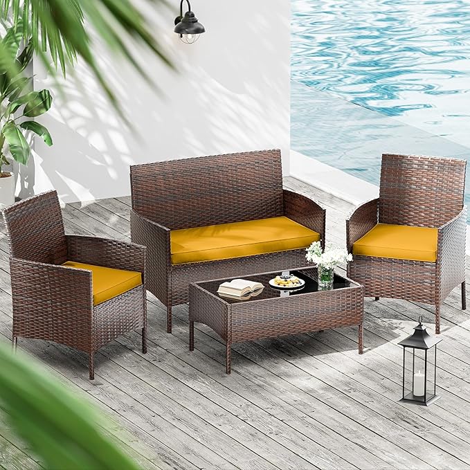 3 Pack Outdoor Replacement Cushions, Fit for 4-Seater Wicker Rattan Patio Conversation Set, 36x18x3,18x18x3, Liner & Cover