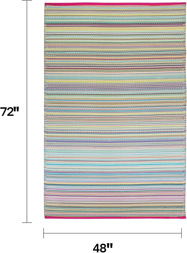 Fab Habitat Outdoor Rug - Waterproof, Fade Resistant, Crease-Free - Premium Recycled Plastic - Striped - Patio, Deck, Porch, Balcony, Laundry Room - Cancun - Candy - 4 x 6 ft