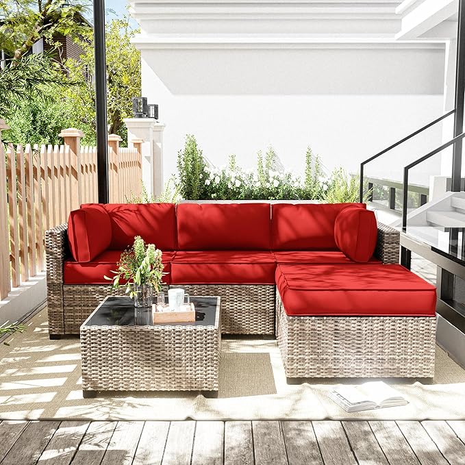 Patio Furniture Cushions, Replacement Outdoor Cushions for 4-Seat Patio Furniture, Waterproof Cushions for Outdoor Sectional Sofa Couch, Red