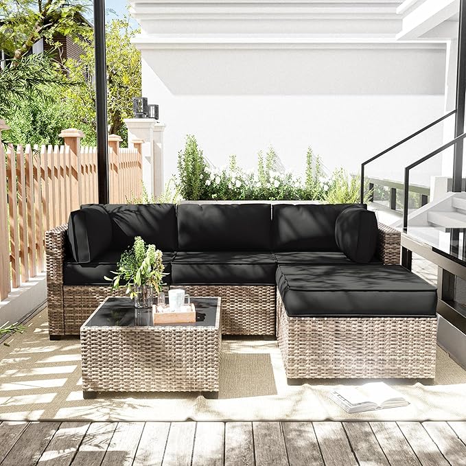 Patio Furniture Cushions, Replacement Outdoor Cushions for 4-Seat Patio Furniture, Waterproof Cushions for Outdoor Sectional Sofa Couch, Black