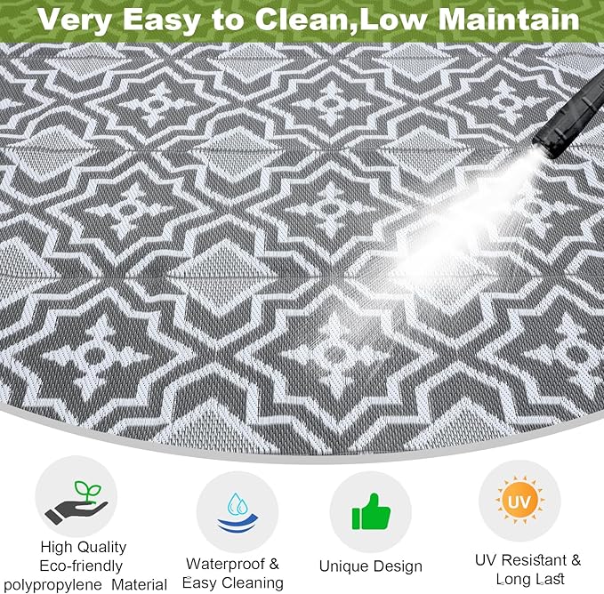 Outdoor Plastic Straw Rug 8x10 Waterproof Outdoor Patio Rug,Porch Balcony Rug,Reversible Rv Camping Floor Mat Outside Mat Camping Gifts(Grey&White, 8'x10')