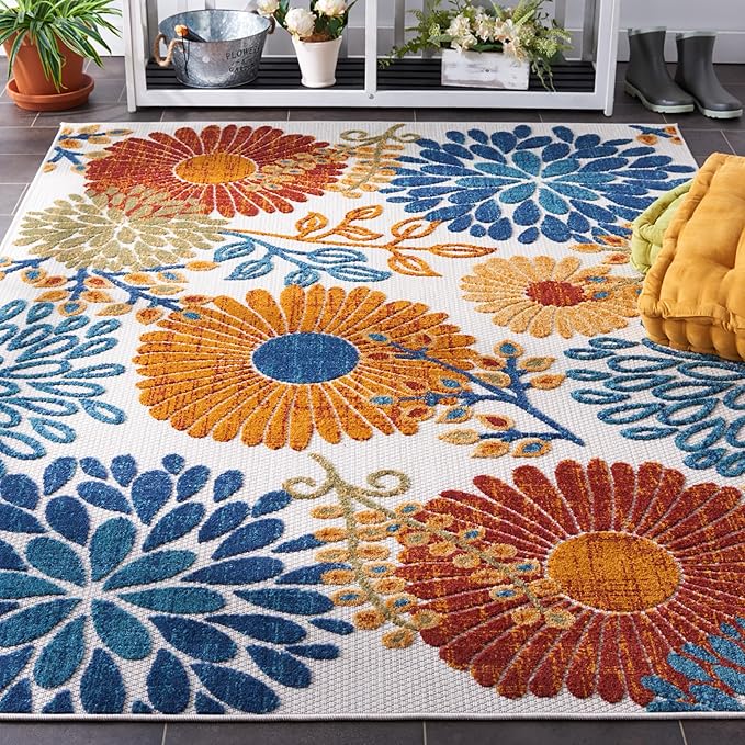 SAFAVIEH Washable Rug Outdoor Cabana Collection - 5'3" x 7'6", Cream & Red, Non-Shedding & Easy to Clean, Ideal for Patio, Backyard, Mudroom (CBN832A)
