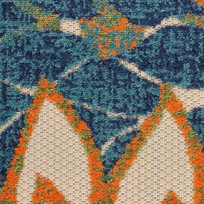 Nourison Home Aloha Indoor Outdoor Blue Green 6' x 9' Area Rug, Easy Cleaning, Non Shedding, Bed Room, Living Room, Dining Room, Backyard, Deck, Patio (6x9)
