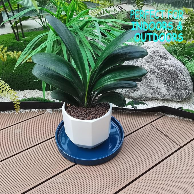 Ceramic Flower Pot Saucers, 9 Inch Plant Pot Saucers for Indoors Plants, Plant Trays for Pots Holding Water Drips and Soil, Drainage Tray for Plant Pot (Blue)