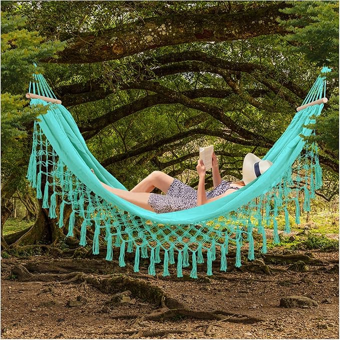 Beautiful Boho Style Hammock,Bohemian Outdoor Portable 1 Person Hammock,for Suitable for Patio, Beach, Garden,Wedding Decor (Green)