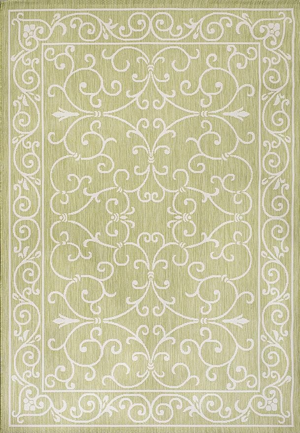 JONATHAN Y Vintage Filigree Indoor Outdoor Area Rug 3X5 Green/Cream, Charleston Textured Weave for Backyard, Patio, Porch, Easy-Cleaning, High Traffic, Pet-Friendly, Non-Shedding (SMB106H-3)