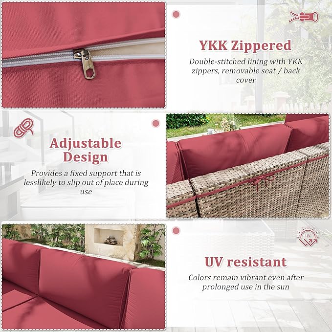 Patio Furniture Cushions, Replacement Outdoor Cushions for 4-Seat Patio Furniture, Waterproof Cushions for Outdoor Sectional Sofa Couch, Fuchsiared