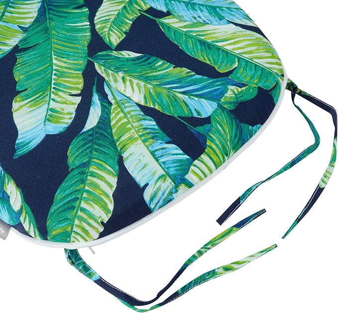 Magpie Fabrics 17"x16"x2" U-Shape Chair Cushions with Ties 2 Count, Outdoor Indoor Waterproof All Weather Seat Pads Decoration for Patio Garden Dining Office - Green Lagoon Leaves