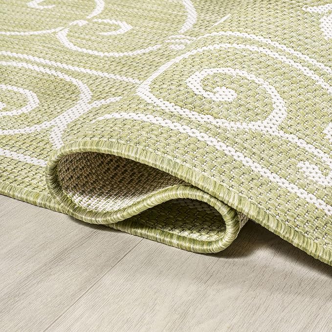 JONATHAN Y Vintage Filigree Indoor Outdoor Round Area Rug 5 Ft Green/Cream, Charleston Textured Weave for Backyard, Patio, Porch, Easy-Cleaning, High Traffic, Pet-Friendly, Non-Shedding (SMB106H-5R)