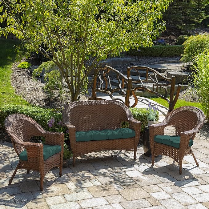Arden Indoor/Outdoor Rocking Chair Or Wicker Chair Cushion, 2-Pack, 20 x 18, Water Repellent, Rain Proof, Fade Resistant Cushion for Rocking Or Rounded Back Chair Peacock Blue Green Texture
