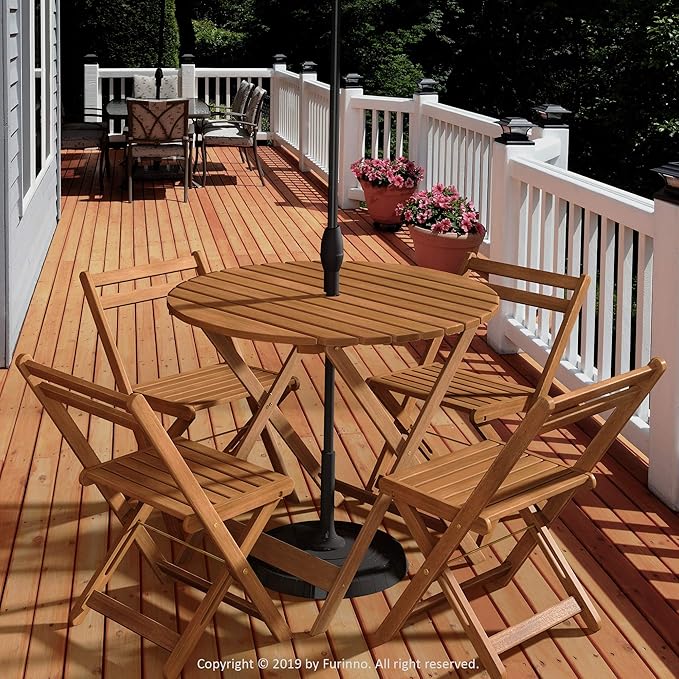 Furinno FG19018F Tioman Outdoor Hardwood Nation Round Dining Table, Natural
