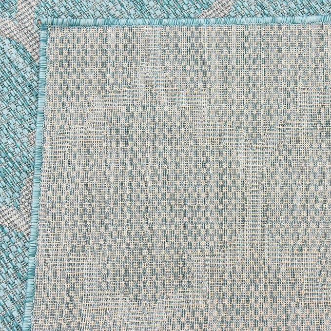 Unique Loom Outdoor Trellis Collection Area Rug (2' x 6' 1" Runner, Aquamarine/ Gray)