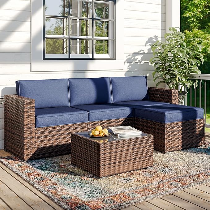 Replacement Cushions for Outdoor Furniture, 7-Piece Outdoor Cushions for Patio Furniture, Waterproof & Fade Resistant Couch Cushion for 4-Seat Patio Conversation Sets, Navy Blue