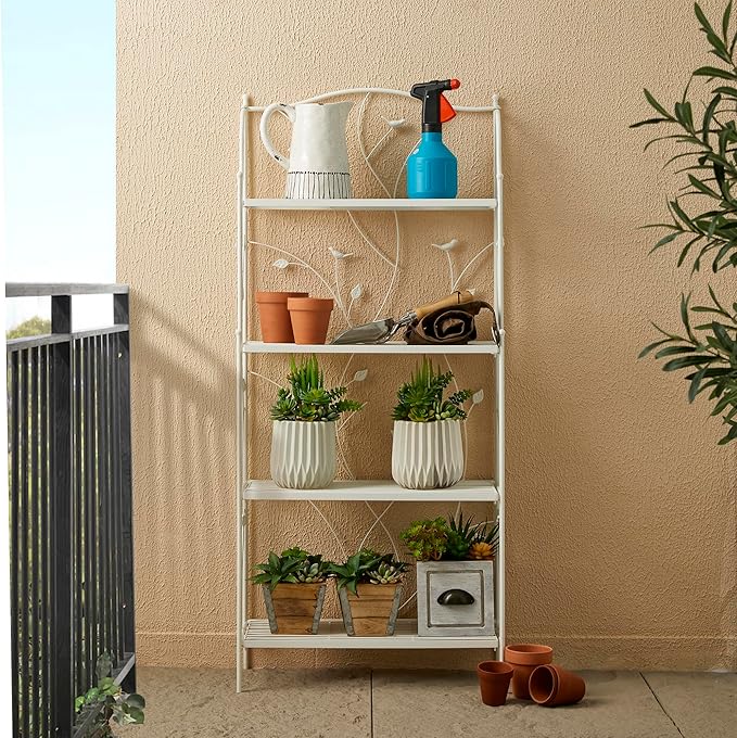 Glitzhome 52" H Rectangular Metal Rack 4 Tier Plant Stand Multiple Holder Shelf for Indoor Outdoor Garden, White
