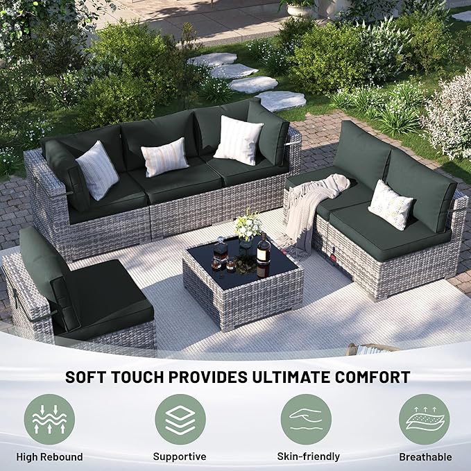 14 Piece Outdoor Sectional Cushions, Water-Resistant Outdoor Sofa Cushions Replacement, 4" High Density Foam Patio Furniture Cushions Fits 6-seat Rattan Conversation Set (Dark Gray)