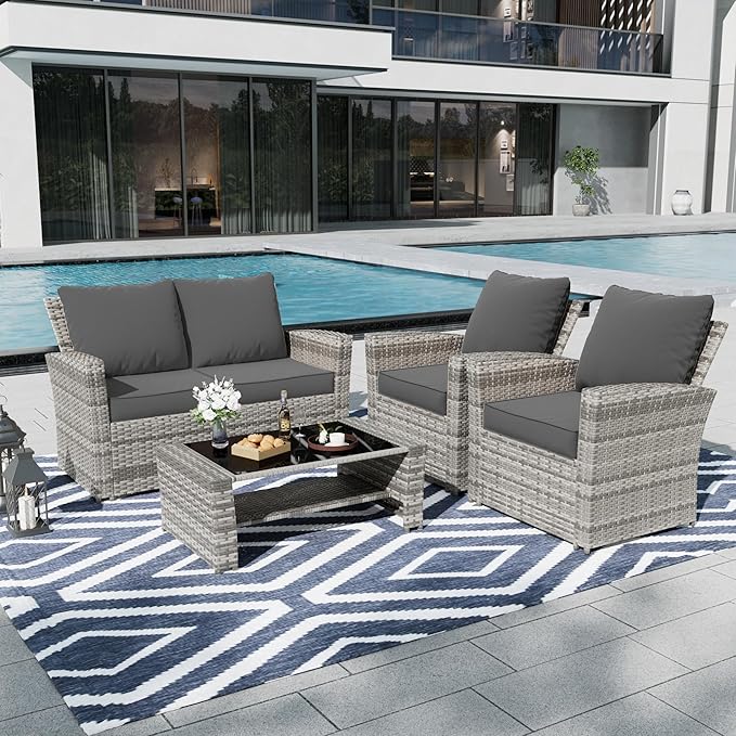 Amopatio Outdoor Cushions for Patio Furniture, Outdoor Chair Cushions Fits 8-seat Sectional Conversation Sets, Patio Replacement Seat Cushion for Patio Chairs (Grey)