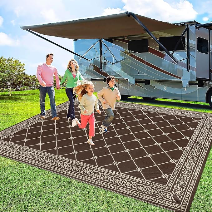 HiiARug 8x10 Outdoor Rug Outdoor Patio Rug, Reversible Waterproof Plastic Straw Rug Large Outdoor Rugs (8x10Ft, Brown)