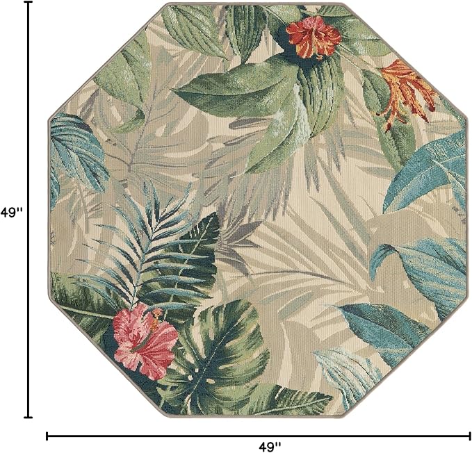 Unique Loom Outdoor Botanical Collection Area Rug - Kula (4' 1" Octagon Multi/Gray)