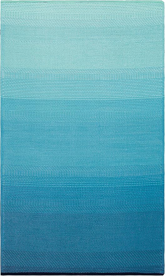 Fab Habitat Outdoor Rug - Waterproof, Fade Resistant, Crease-Free - Premium Recycled Plastic - Ombre - Porch, Deck, Balcony, Mudroom, Laundry Room, Patio - Big Sur - Teal - 3 x 5 ft