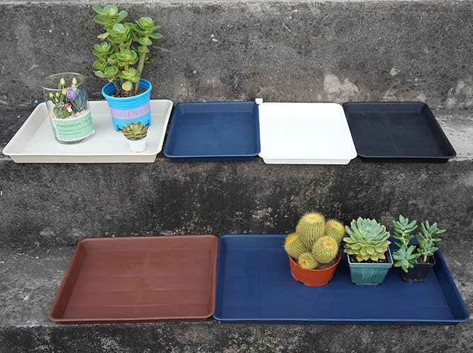 Rectangle Plant Tray, Plant Drip Tray, Plant Pot Saucers, Plant Germination Trays, Plant Saucers, 11'' x 9'' x 1.2'' (2 pack), Beige