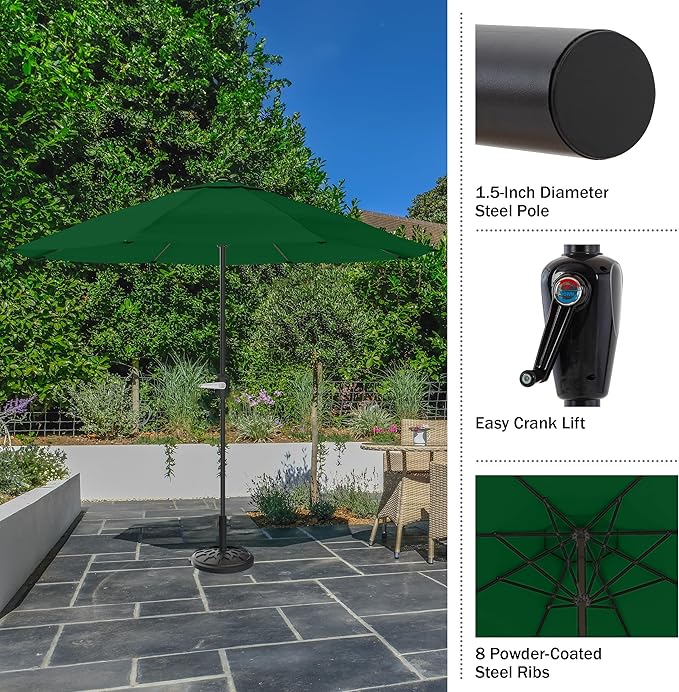 Pure Garden Patio Umbrella with Vented Canopy - 9FT Easy Crank Outdoor Umbrella for Shade - For Deck, Balcony, Backyard, or Pool (Hunter Green)