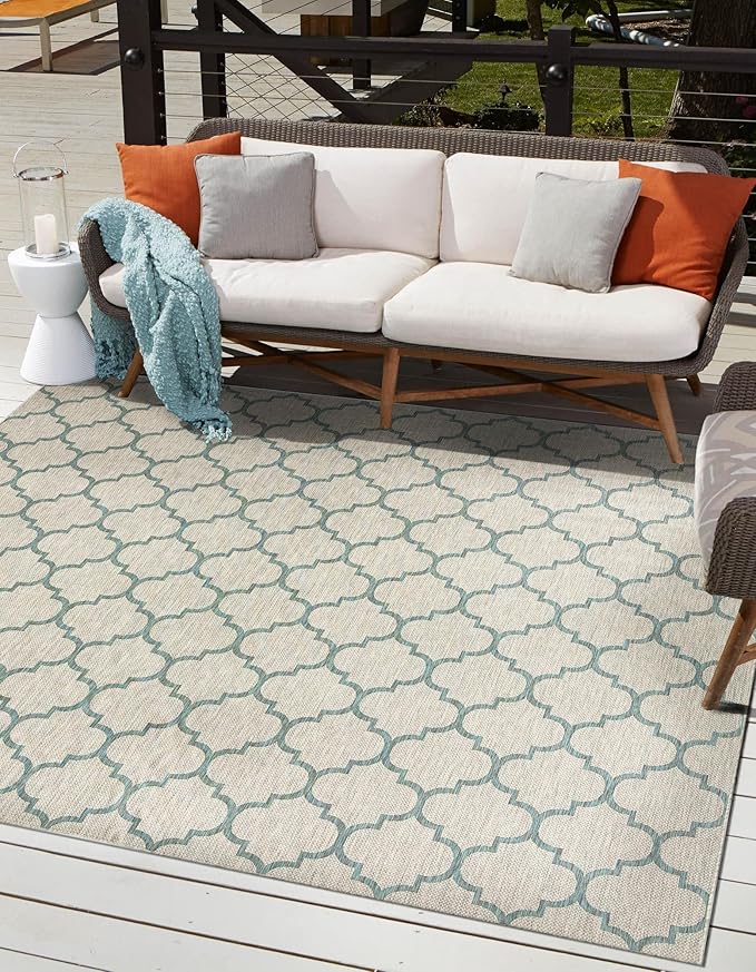Unique Loom Outdoor Trellis Collection Area Rug - Trellis (Square 10' 8" x 10' 8", Gray/ Ivory)
