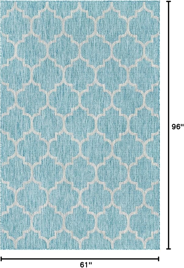 Unique Loom Outdoor Trellis Collection Area Rug (5' 1" x 8' Rectangle, Aquamarine/ Gray)