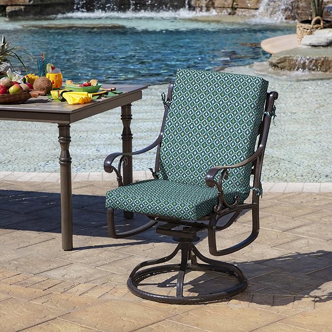 Arden 4-Pack Outdoor Patio Dining Chair Cushion, 20x44, Rain-Proof Seat Pad, Fade-Resistant Outdoor Cushion Alana Tile