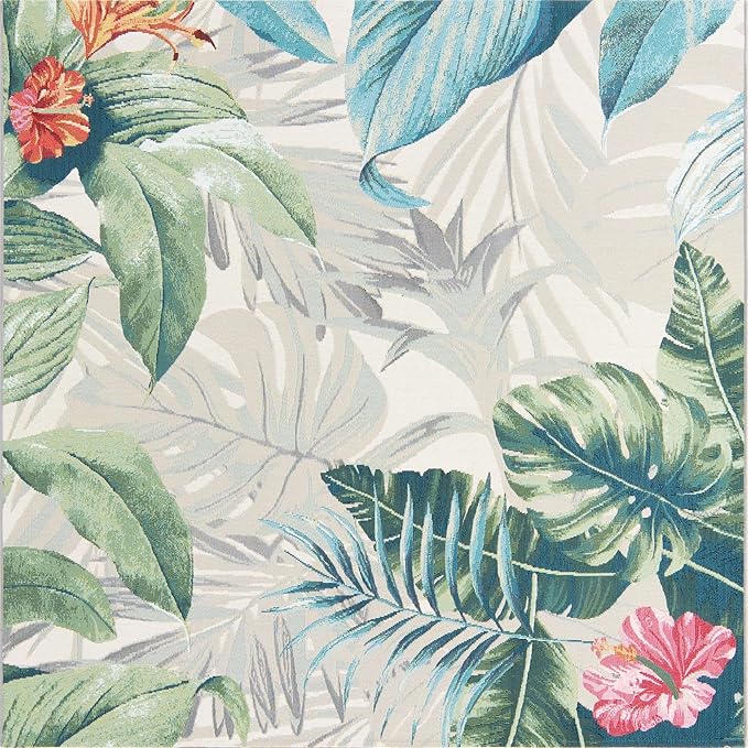 Unique Loom Outdoor Botanical Collection Area Rug - Kula (5' 4" Square, Multi/ Gray)