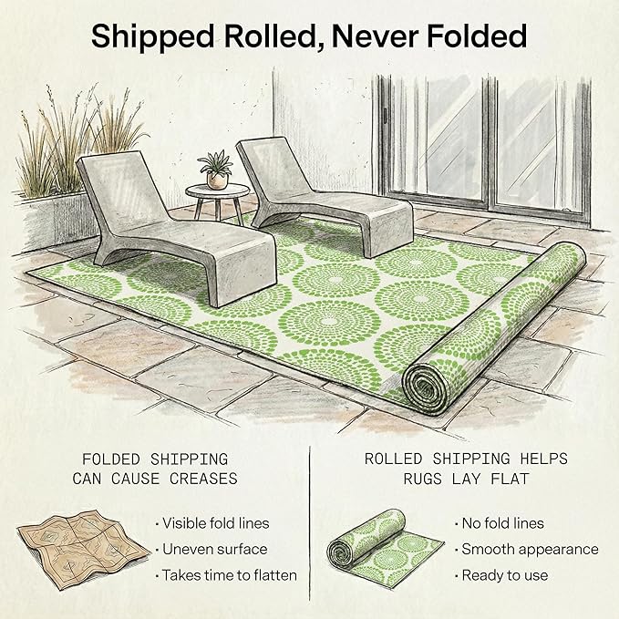 Fab Habitat Outdoor Rug - Waterproof, Fade Resistant, Crease-Free - Premium Recycled Plastic - Floral Medallion - Patio, Deck, Porch, Balcony, Laundry Room - Rio - Green - 4 x 6 ft