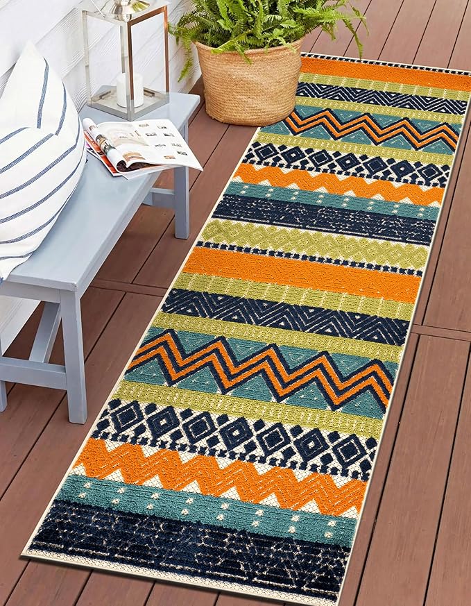 Rugshop Multi Marbella Boho Indoor/Outdoor Runner Rug, Machine Washable for Hallway, Entryway and Kitchen 2'7" x 8'